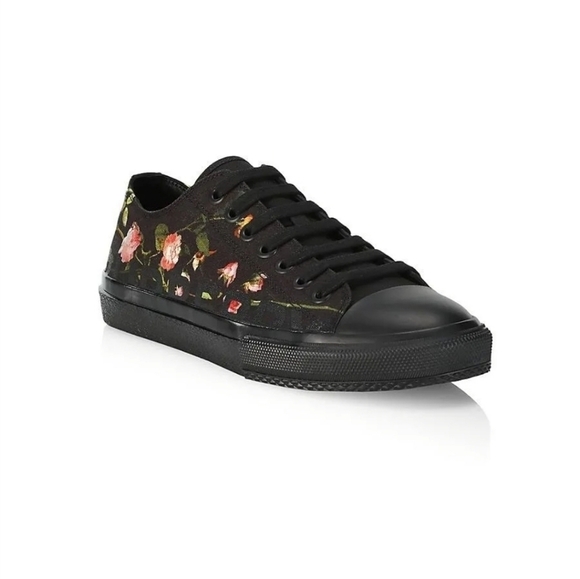 Burberry Unisex Larkhall Rose-Print Canvas Sneakers - Black NWT Size 12 - Picture 3 of 11